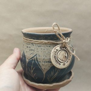 Keramický vyráběný květináček s podmiskou_300ml